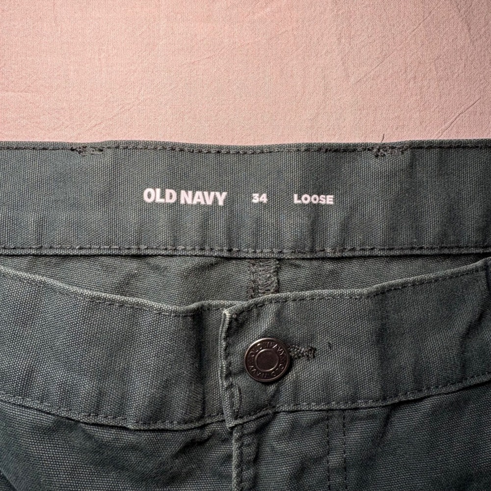 Old Navy Mens 34 Loose Fit Carpenter Shorts Forest Green Cotton Canvas Utility - Picture 2 of 6